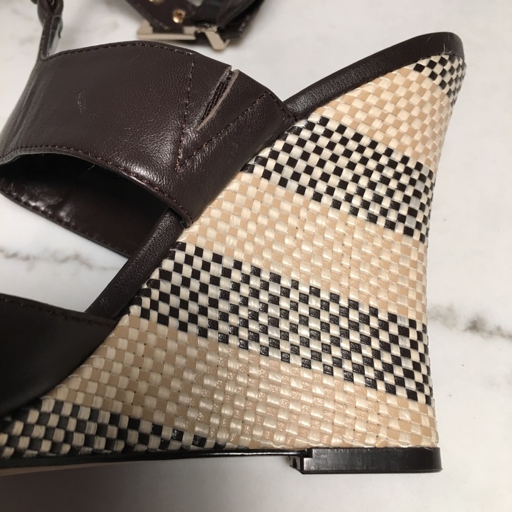 White House Black Market Brown & Cream Wedge Heels - Picture 6 of 8